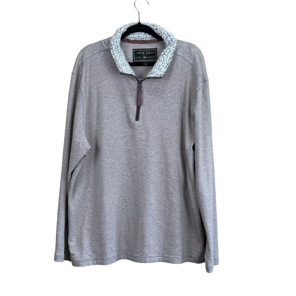 True Grit Quarter Zip Pullover Sweater Men XL Tan Polyester Soft Stretch EUC‎
